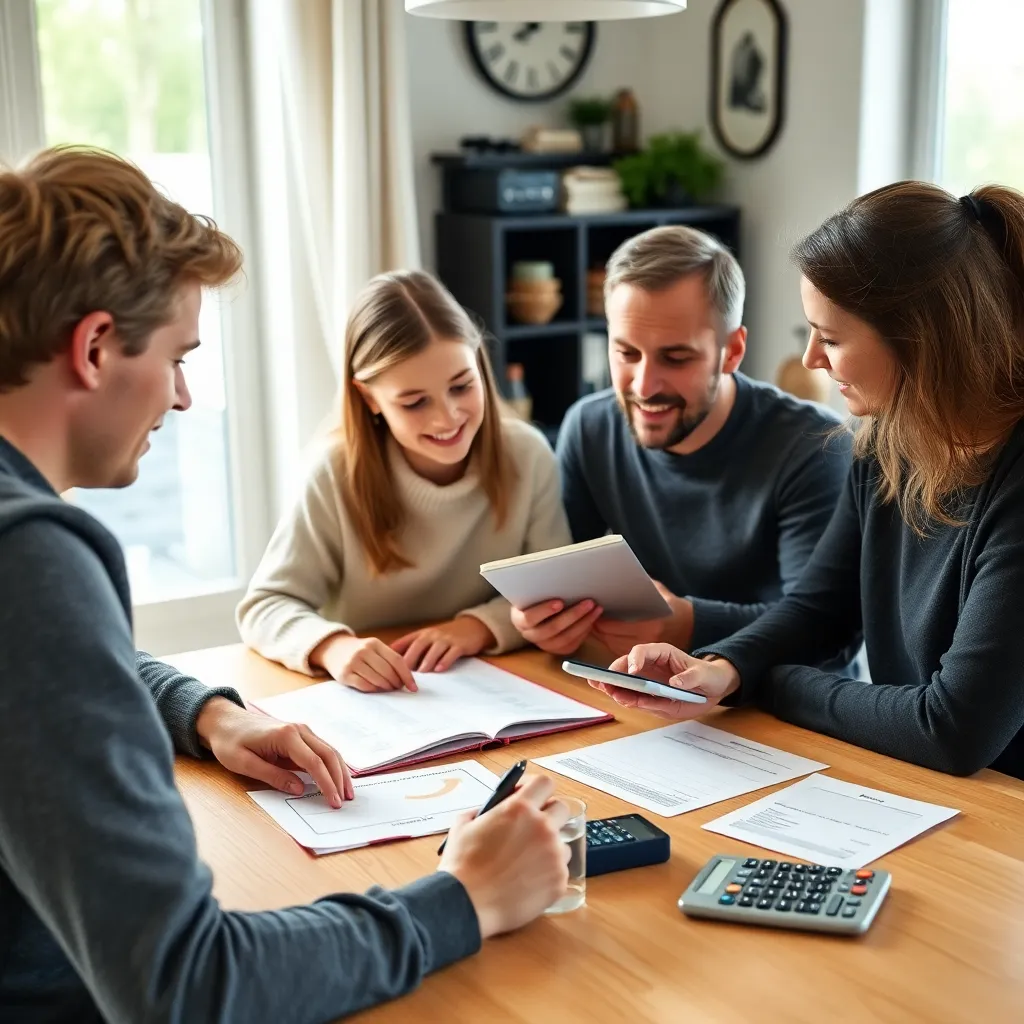 Nederlands gezin dat samen een budgetplan maakt