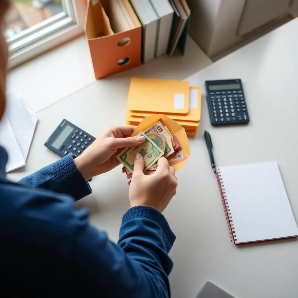 Persoon die wekelijks budget plant met enveloppenmethode