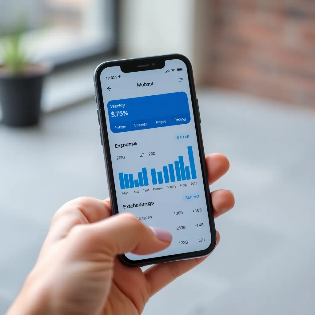 Smartphone met budgetapp dashboard dat uitgavenoverzicht toont